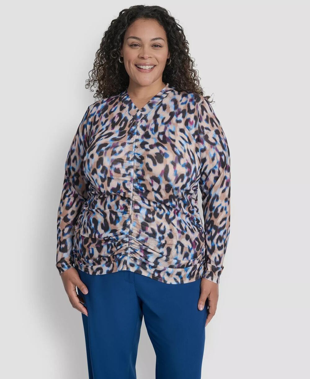 DKNY Long Sleeve Tissue Mesh Top Multi Size Xs 3771